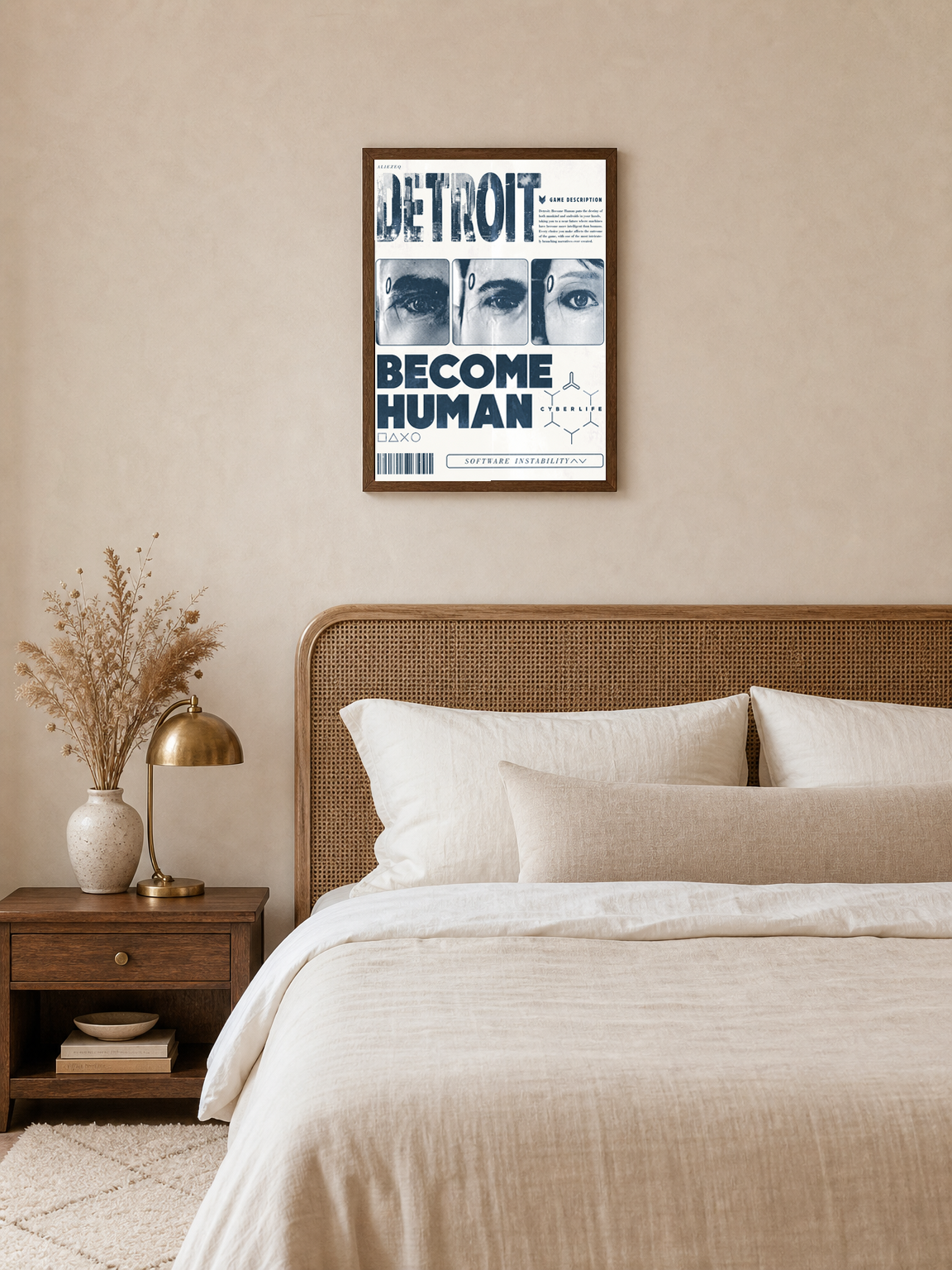 Detroit Become Human Cyberpunk Wall Art Print - dark wood framed