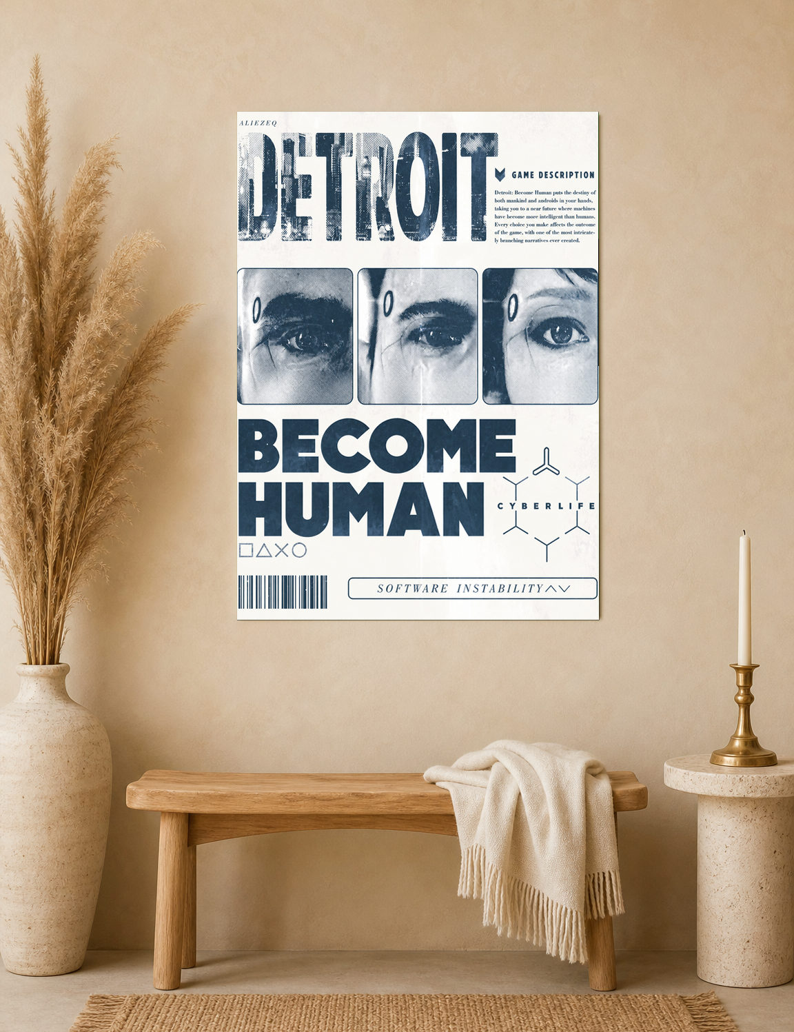 Detroit Become Human Cyberpunk Wall Art Print - unframed mockup