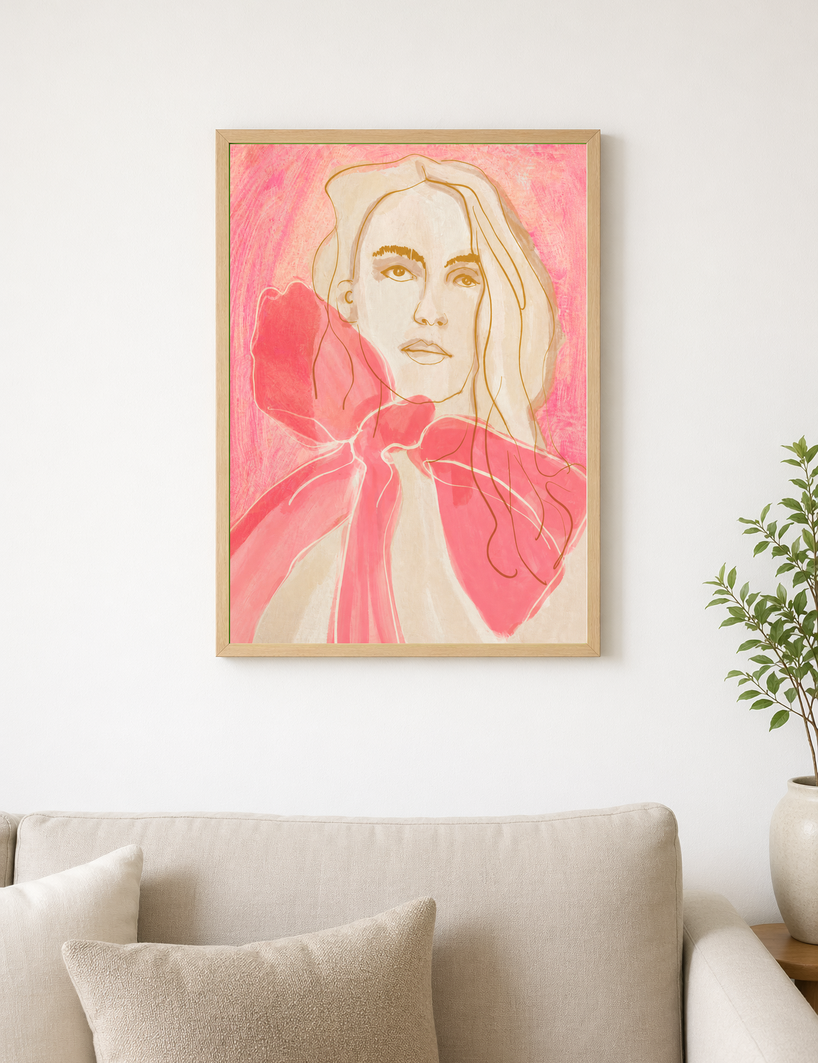 Feminine Pink Portrait Wall Art Print - wood framed poster
