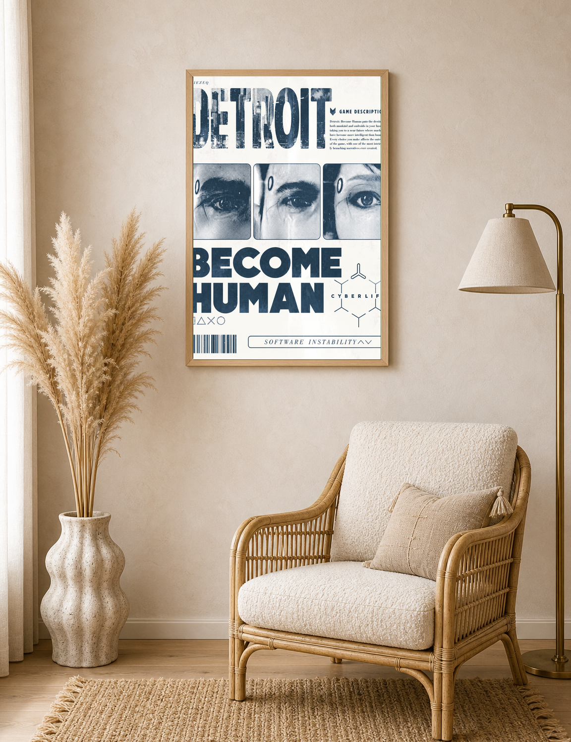 Detroit Become Human Cyberpunk Wall Art Print - wood framed poster