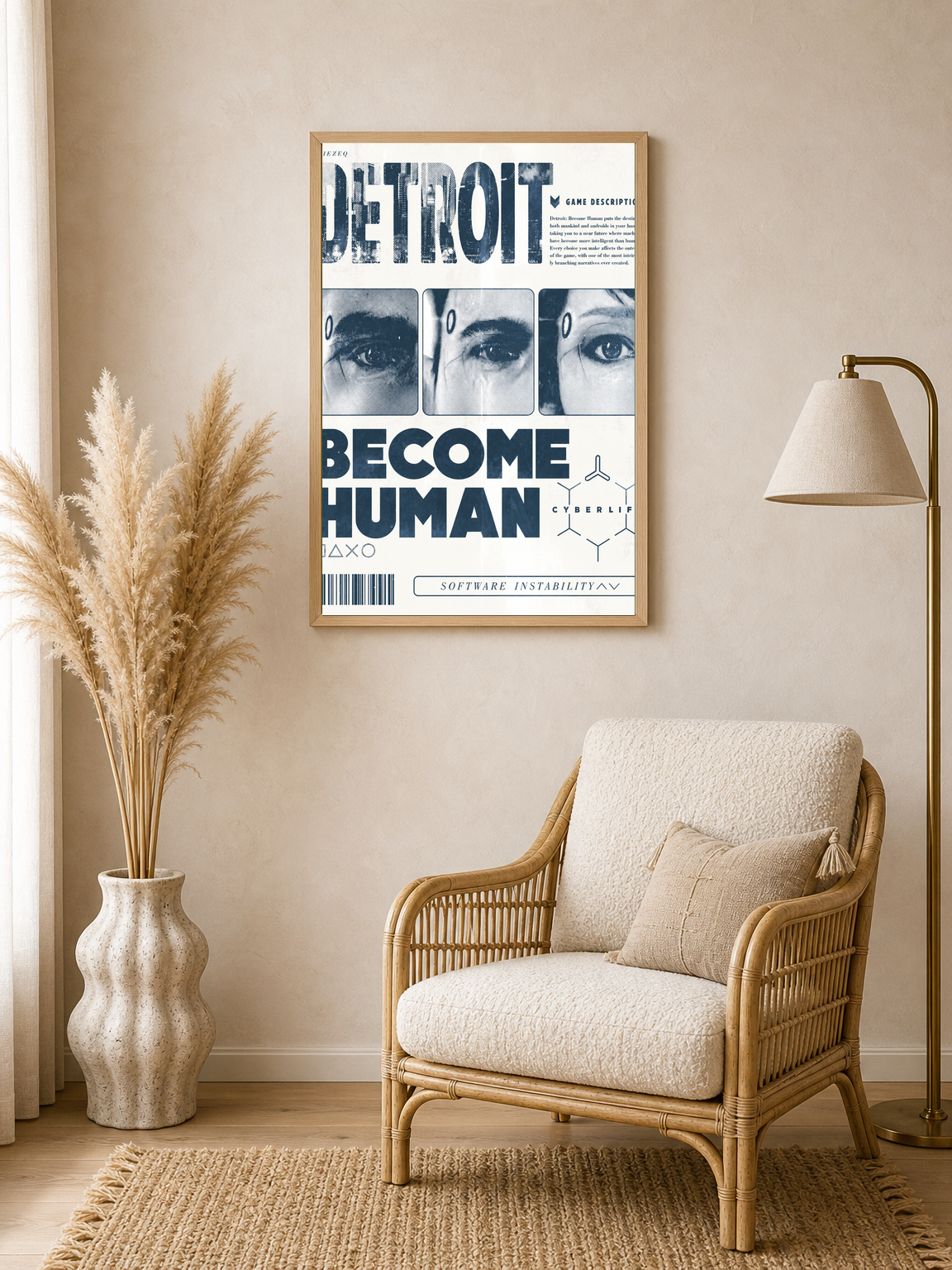 Detroit Become Human Cyberpunk Wall Art Print - wood framed poster